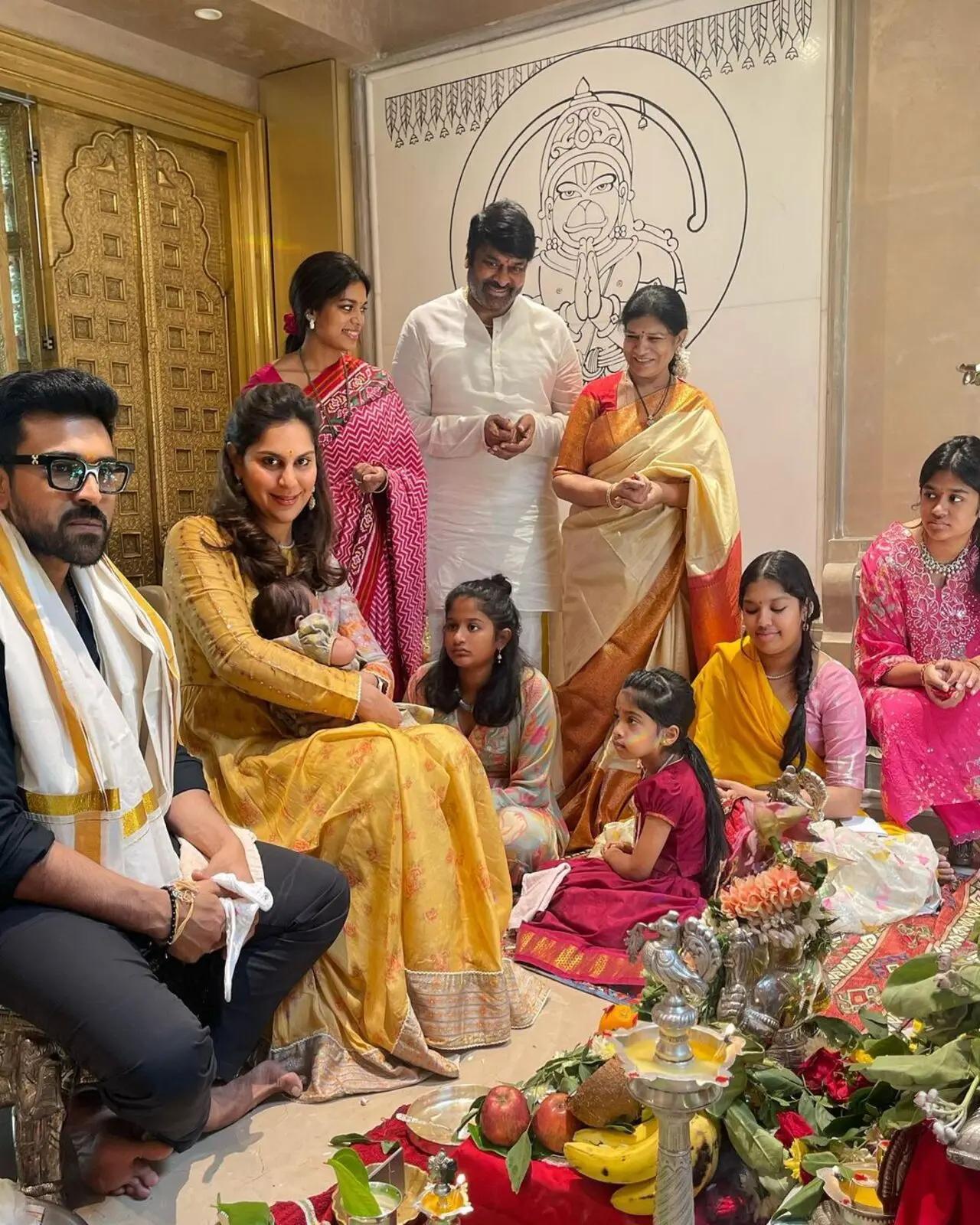 Ram Charan and Upasana Konidela performed Ganesh puja at their residence. It was their daughter Klin Kaara Konidela's first Ganesh Chaturthi